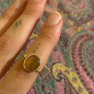 10k watermelon tourmaline ring with faux diamonds